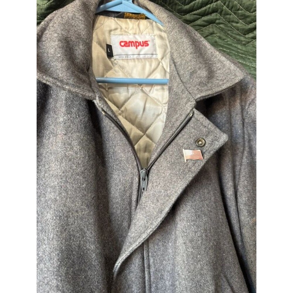 Campus Mens Gray Wool Blend Quilted Lined Zip Front Jacket Made in USA Large
